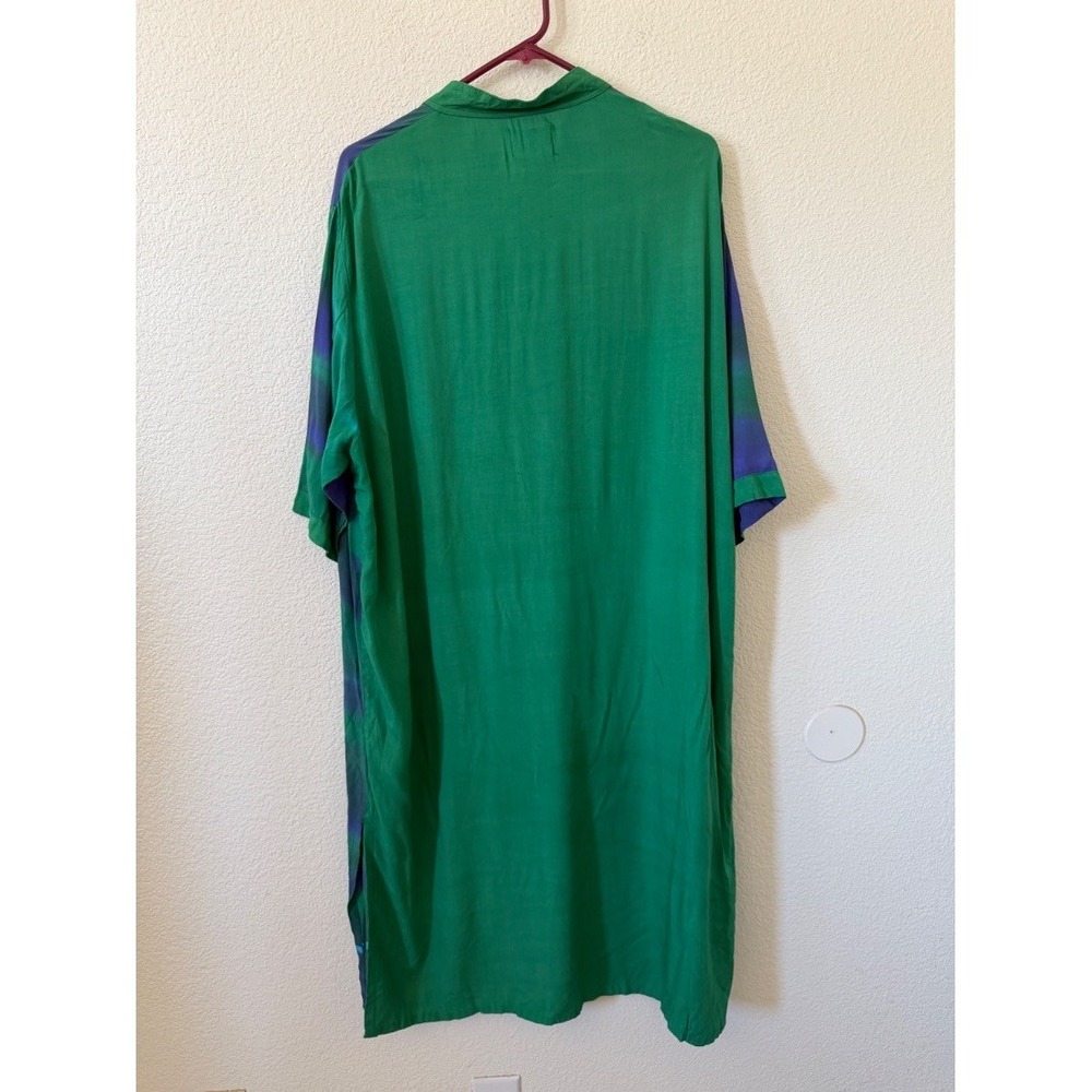 Resort Wear Womensโ Tie Dye Shirt Dress Green Purple Rayon One Size Boho Midi - Picture 3 of 16